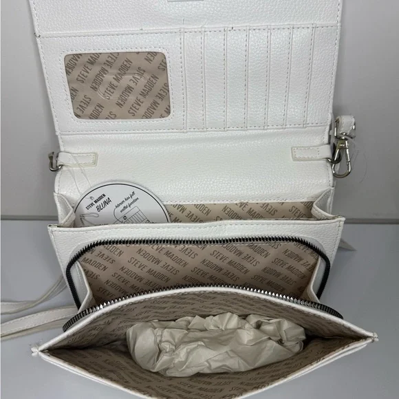 Steve Madden White Embossed Logo Chain-Accent Crossbody - Picture 5 of 6